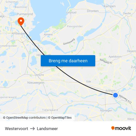 Westervoort to Landsmeer map