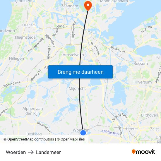 Woerden to Landsmeer map