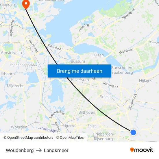 Woudenberg to Landsmeer map