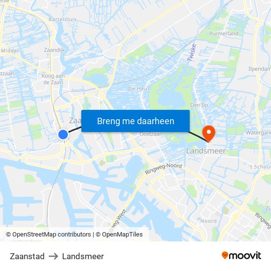 Zaanstad to Landsmeer map