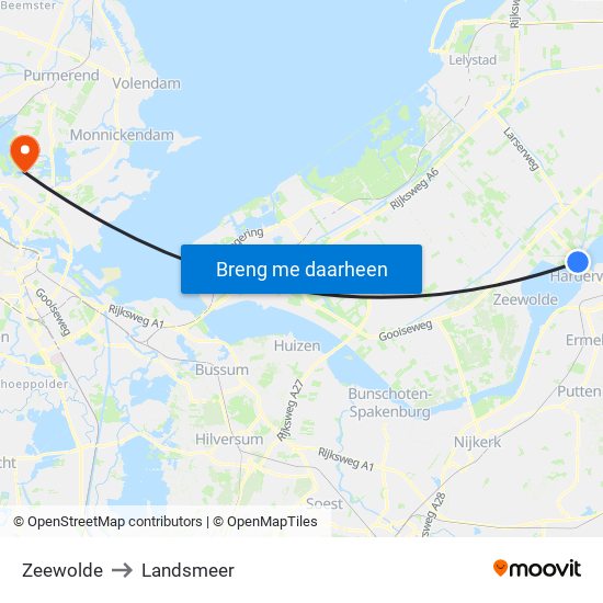 Zeewolde to Landsmeer map