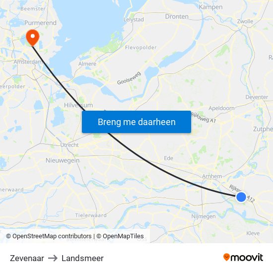 Zevenaar to Landsmeer map