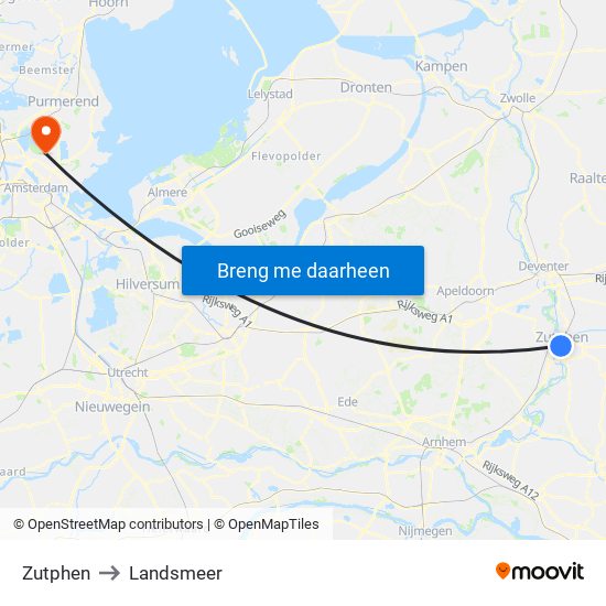 Zutphen to Landsmeer map