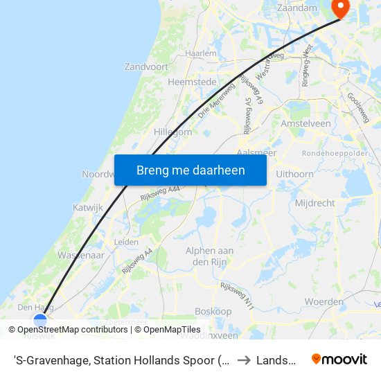 'S-Gravenhage, Station Hollands Spoor (Perron A) to Landsmeer map