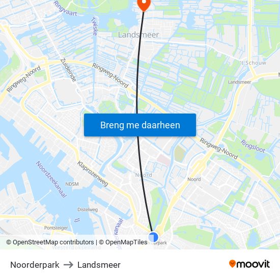 Noorderpark to Landsmeer map