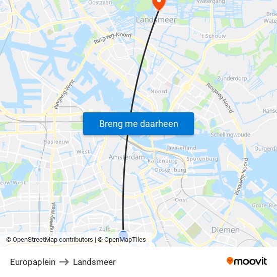 Europaplein to Landsmeer map