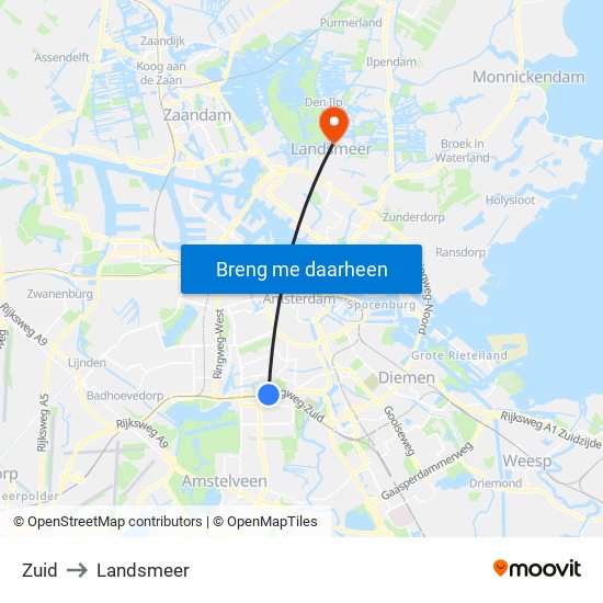Zuid to Landsmeer map