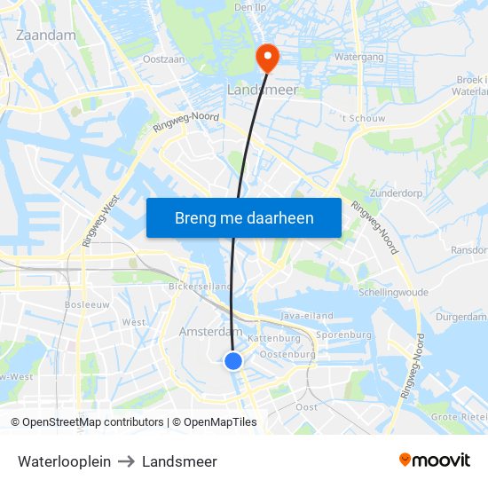 Waterlooplein to Landsmeer map
