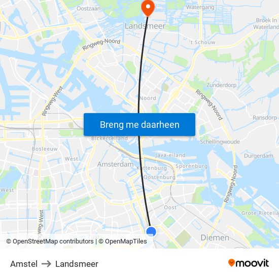 Amstel to Landsmeer map