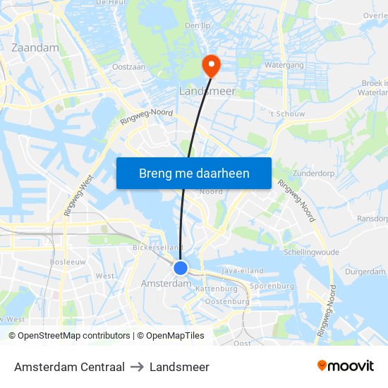 Amsterdam Centraal to Landsmeer map