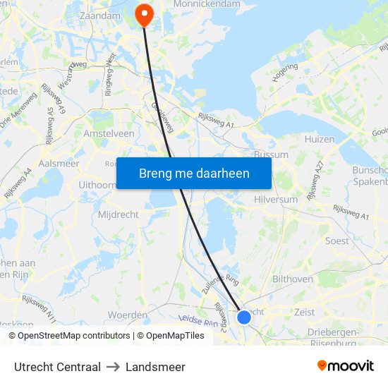 Utrecht Centraal to Landsmeer map