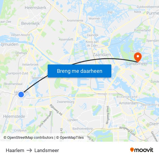 Haarlem to Landsmeer map