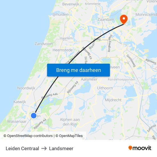 Leiden Centraal to Landsmeer map