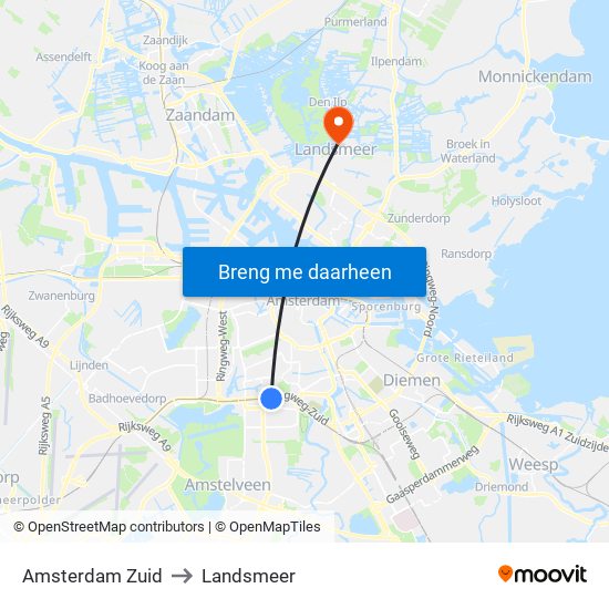 Amsterdam Zuid to Landsmeer map