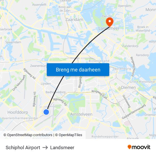 Schiphol Airport to Landsmeer map