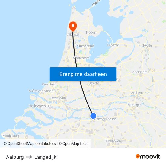 Aalburg to Langedijk map