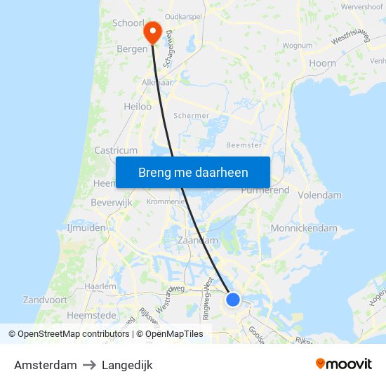 Amsterdam to Langedijk map