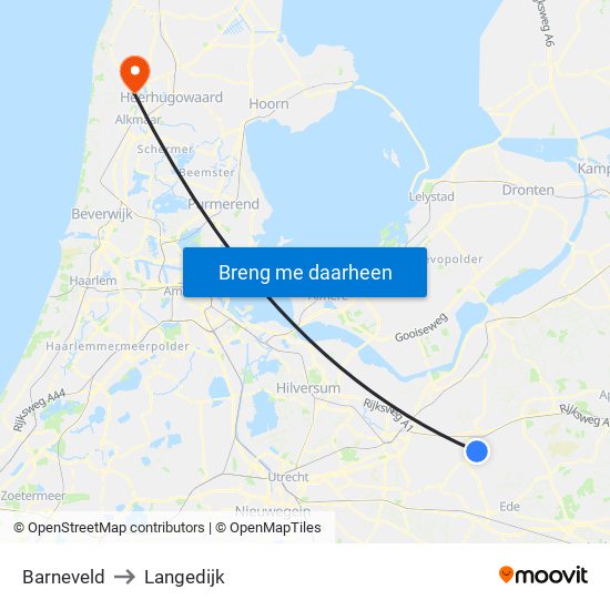 Barneveld to Langedijk map