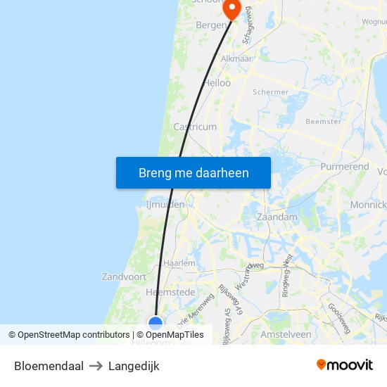 Bloemendaal to Langedijk map