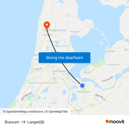 Bussum to Langedijk map