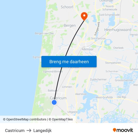 Castricum to Langedijk map