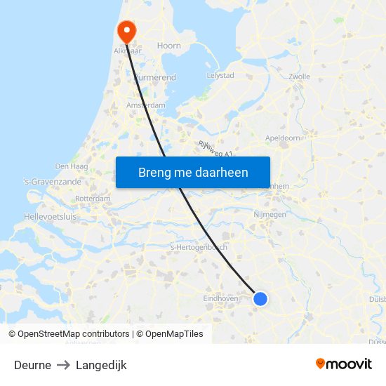Deurne to Langedijk map