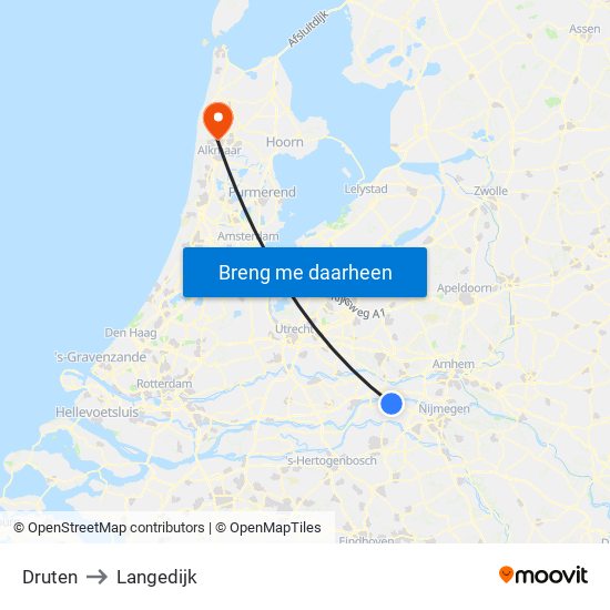 Druten to Langedijk map