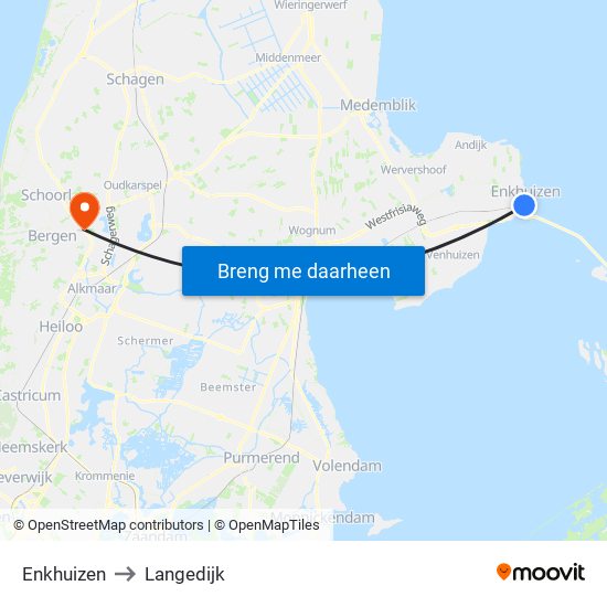 Enkhuizen to Langedijk map