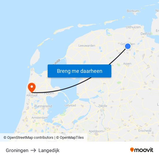 Groningen to Langedijk map