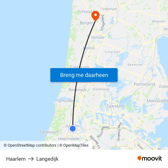 Haarlem to Langedijk map