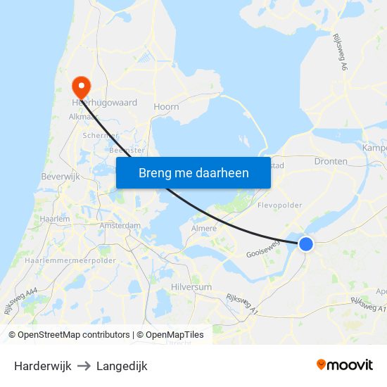 Harderwijk to Langedijk map