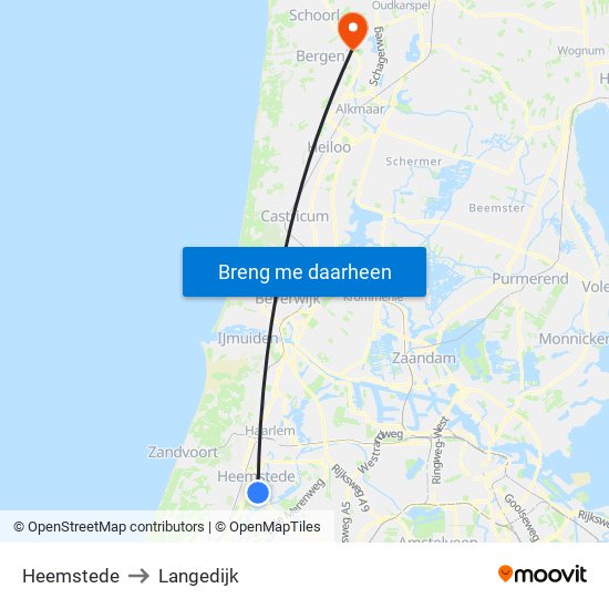 Heemstede to Langedijk map