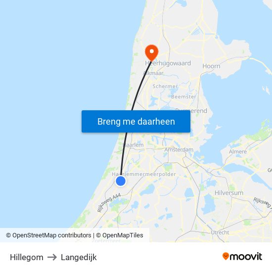 Hillegom to Langedijk map