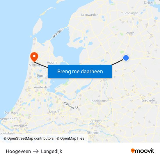 Hoogeveen to Langedijk map