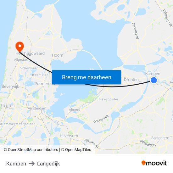 Kampen to Langedijk map