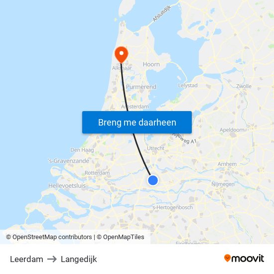 Leerdam to Langedijk map