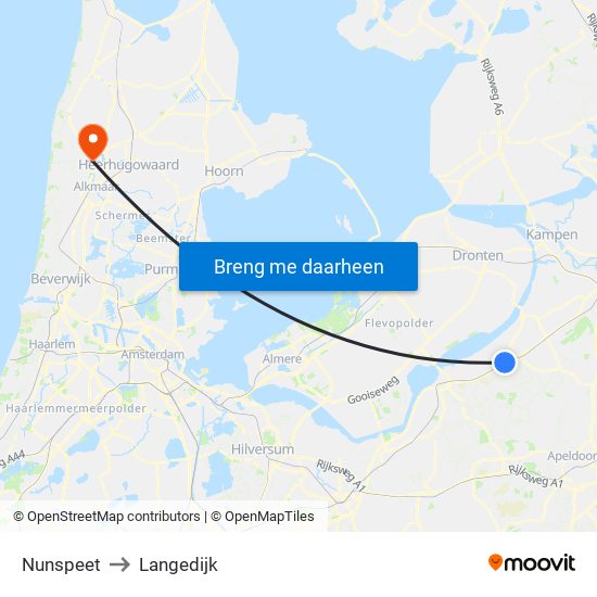 Nunspeet to Langedijk map