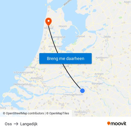Oss to Langedijk map