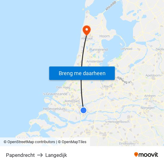 Papendrecht to Langedijk map