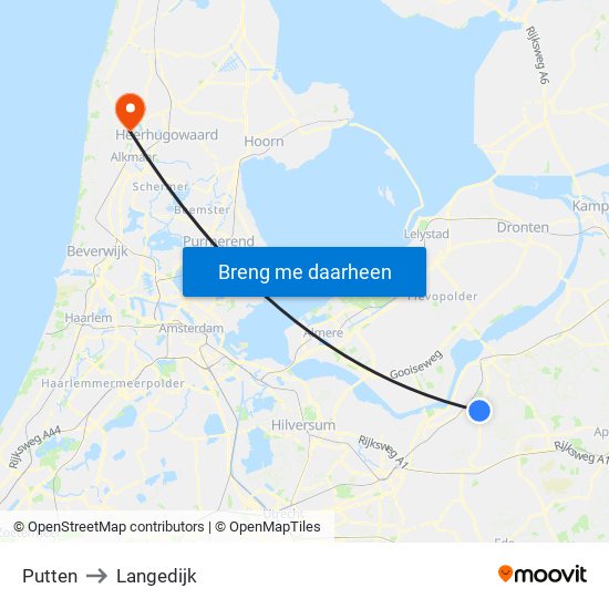 Putten to Langedijk map