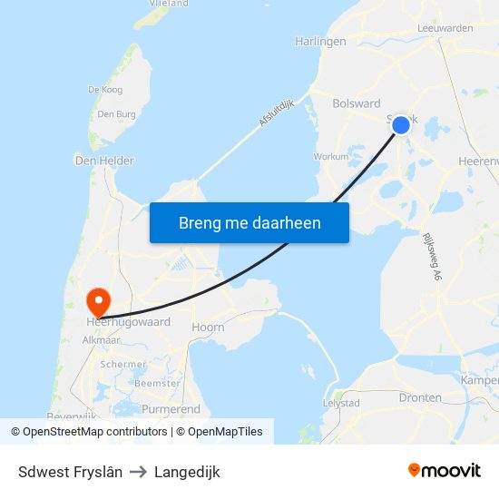 Sdwest Fryslân to Langedijk map