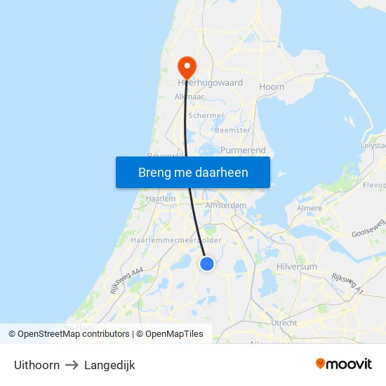 Uithoorn to Langedijk map