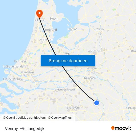 Venray to Langedijk map