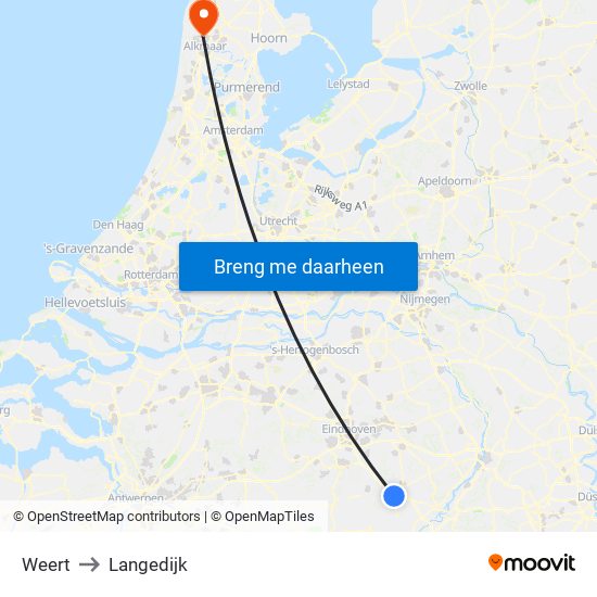 Weert to Langedijk map
