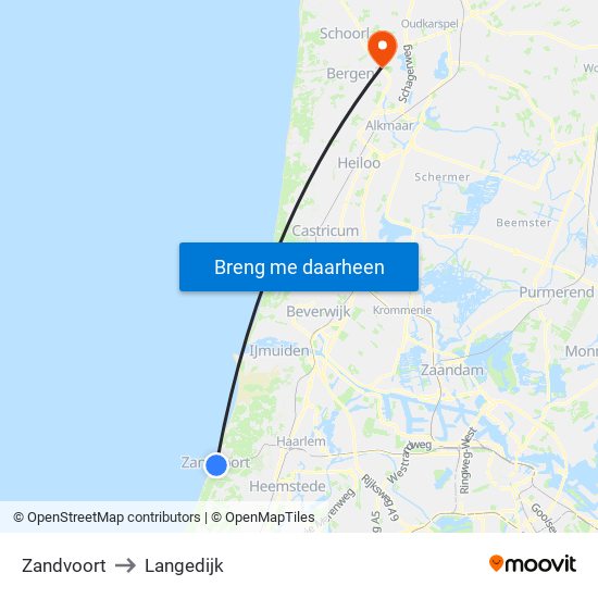 Zandvoort to Langedijk map