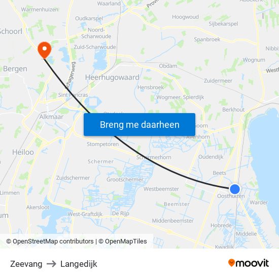 Zeevang to Langedijk map