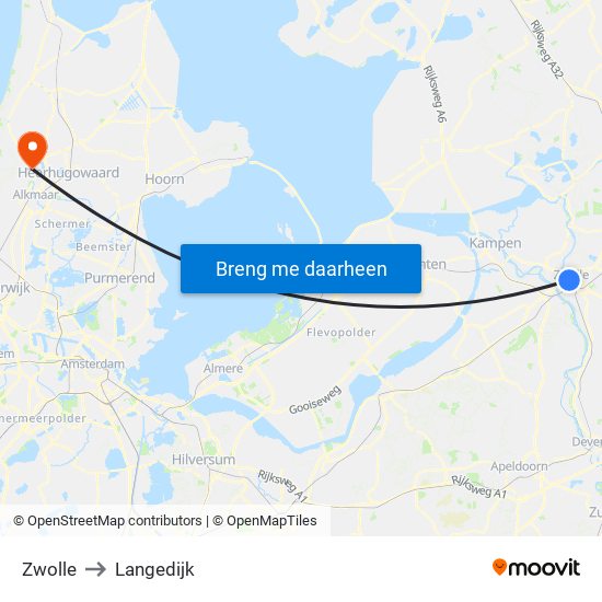 Zwolle to Langedijk map