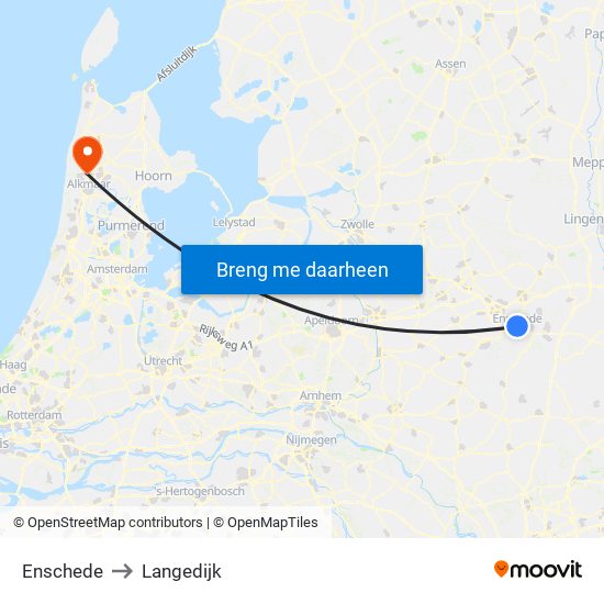 Enschede to Langedijk map