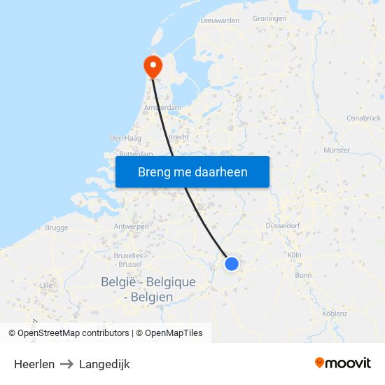 Heerlen to Langedijk map