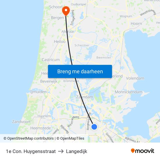 1e Con. Huygensstraat to Langedijk map